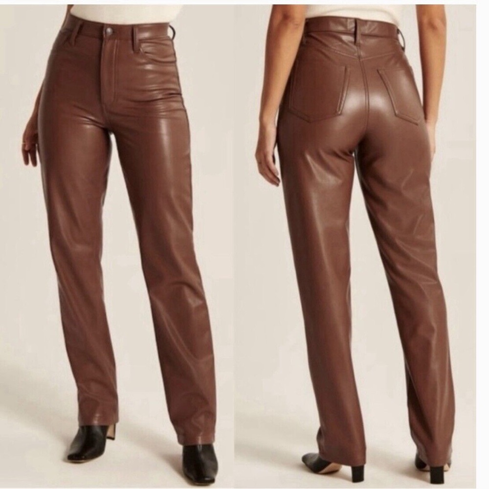 Abercrombie & Fitch Vegan Leather The 90s Straight Ultra High Rise Pant Sz 34 18